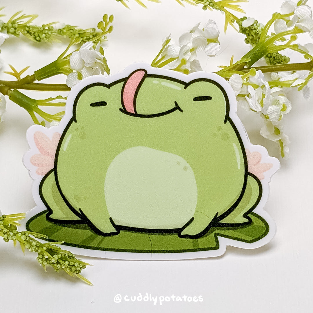 kawaii & happy green frog smiling Sticker